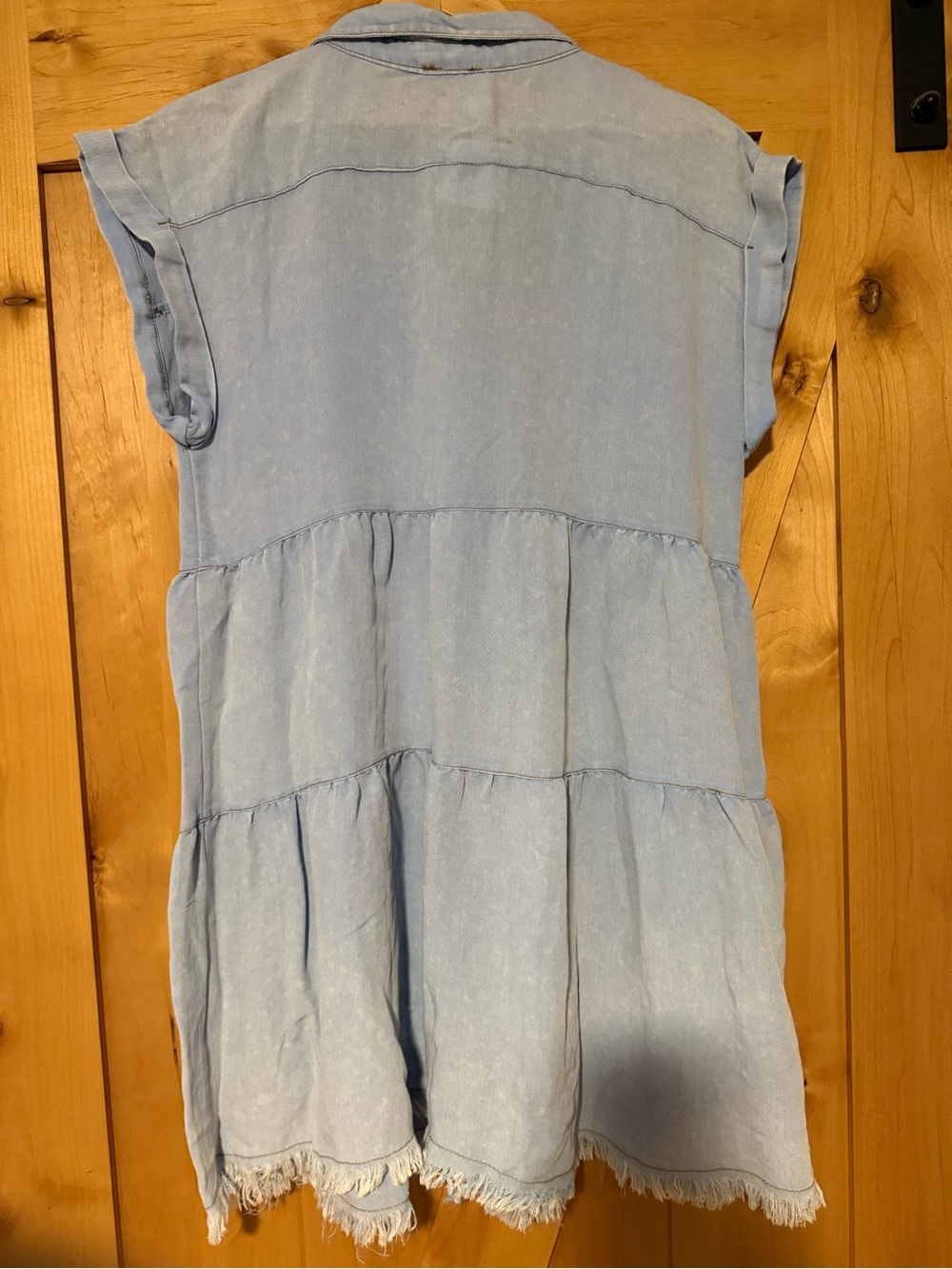 Umgee Light Blue Washed Denim Tiered Shirt Dress - Picture 4 of 4
